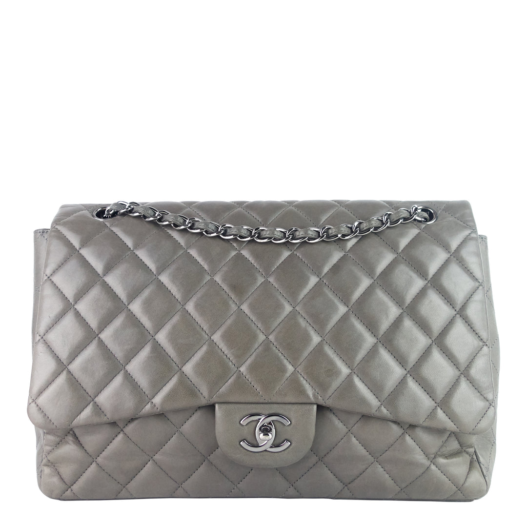 maxi flap lambskin leather bag