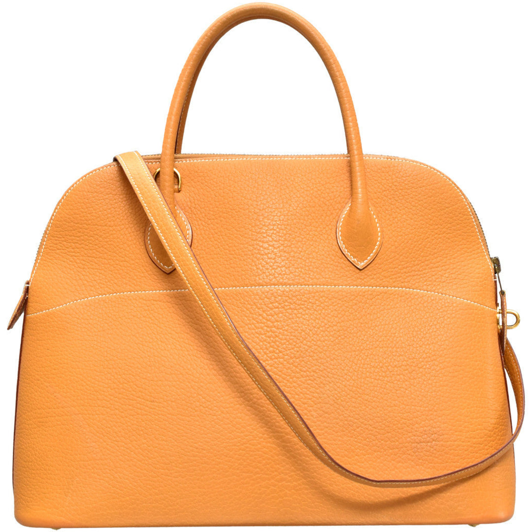 Tan Leather Bolide Bag With Shoulder Strap