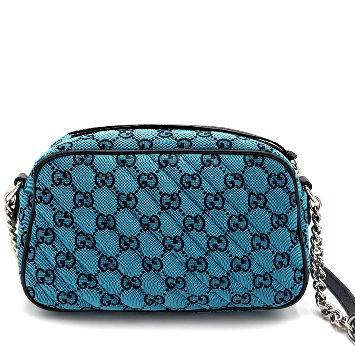 Blue Diagonal Canvas GG Marmont Shoulder Bag