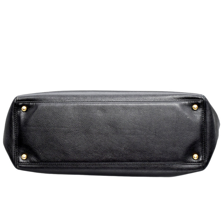 Medium Black Leather Cerf Handbag