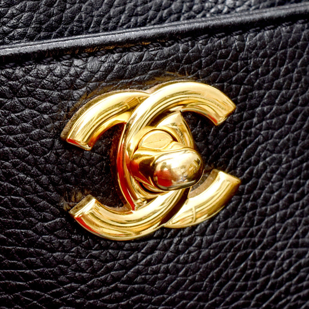 Medium Black Leather Cerf Handbag