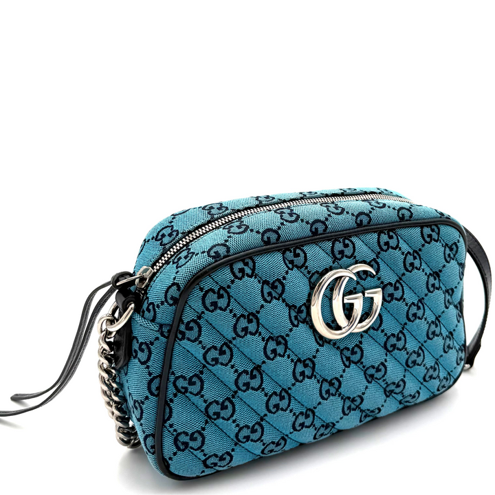 Blue Diagonal Canvas GG Marmont Shoulder Bag