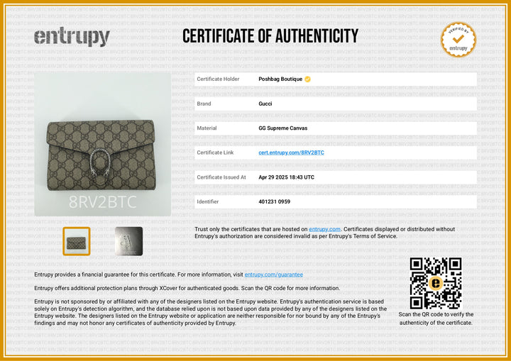 Dionysus GG Supreme Canvas Wallet on Chain