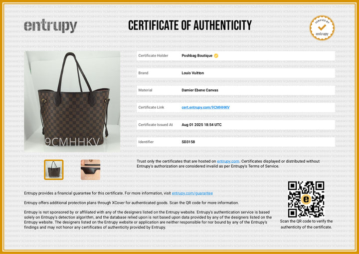 Neverfull MM Damier Ebene Canvas Bag with Pouch