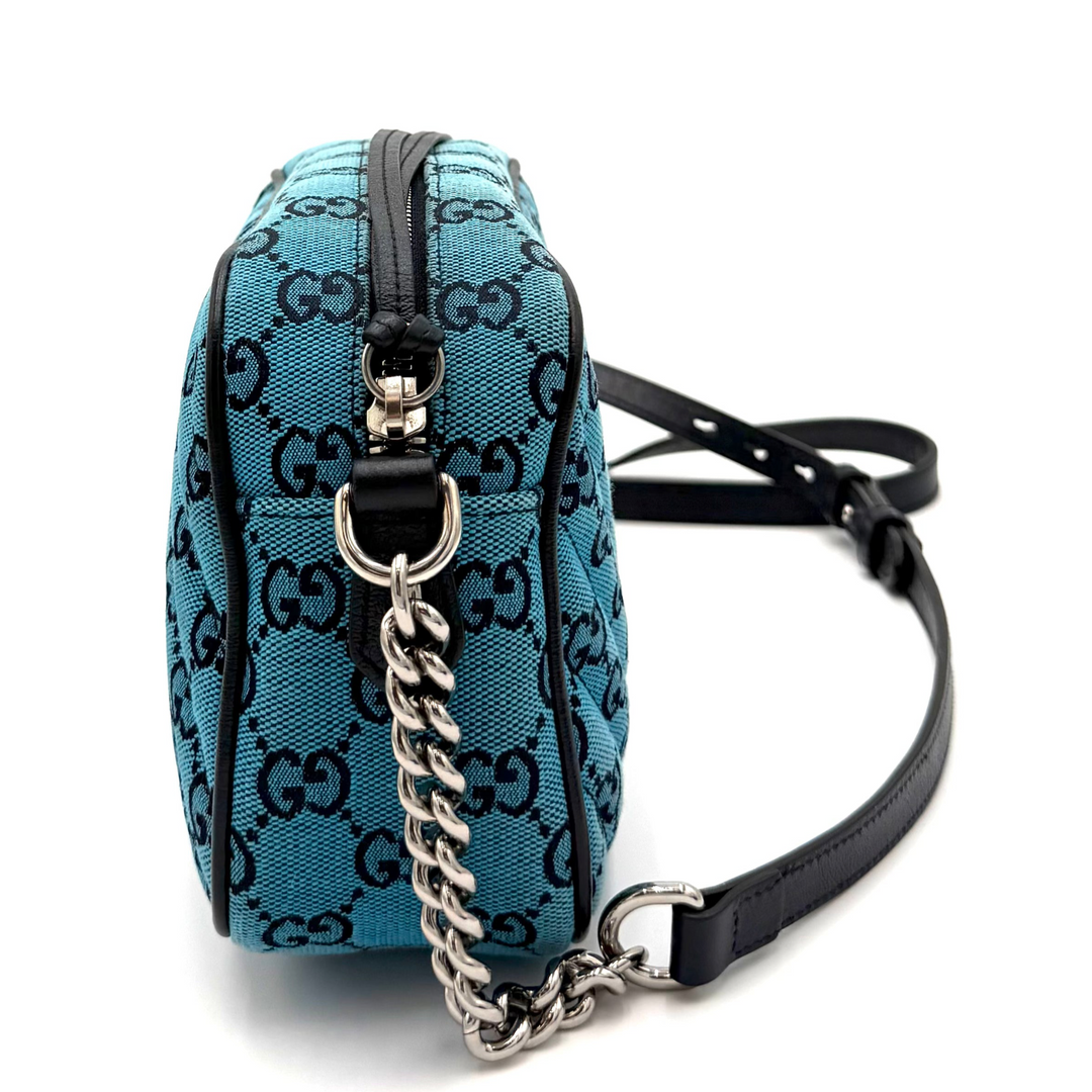 Blue Diagonal Canvas GG Marmont Shoulder Bag