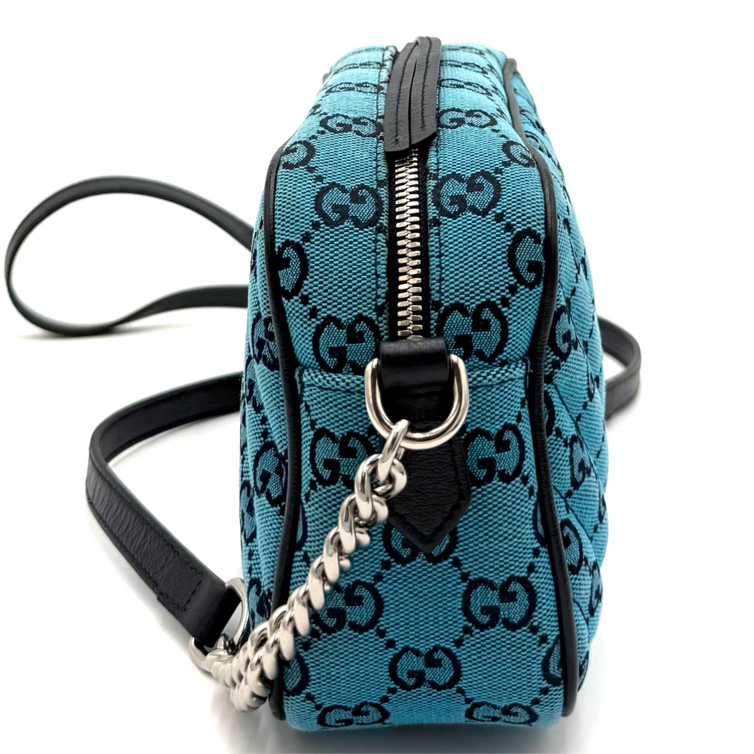 Blue Diagonal Canvas GG Marmont Shoulder Bag