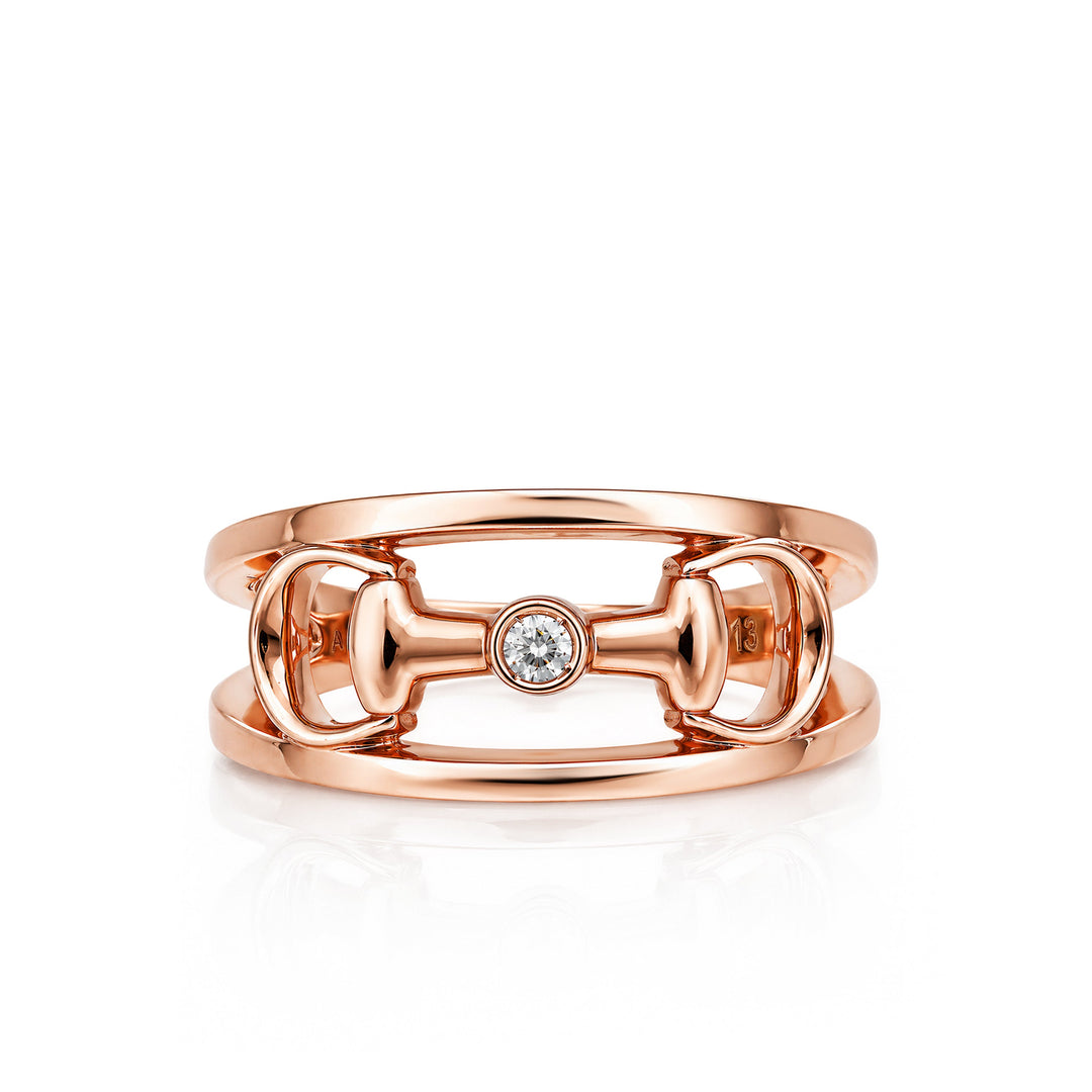18kt Rose Gold Horsebit Motif Ring with Diamond