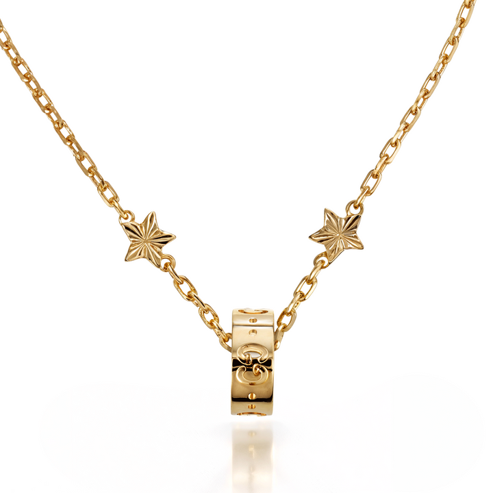 18kt Yellow Gold Bracelet with Stars & Rolling Icon Charm