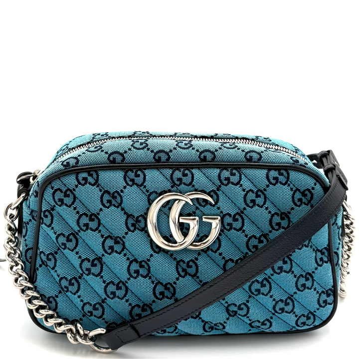 Blue Diagonal Canvas GG Marmont Shoulder Bag