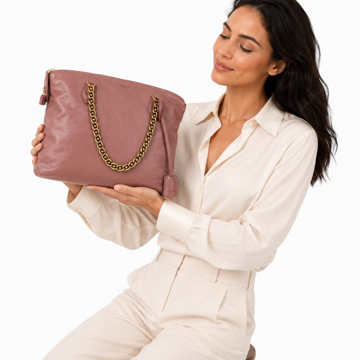Cuir Boudoir Lockit Leather Chain Tote Bag