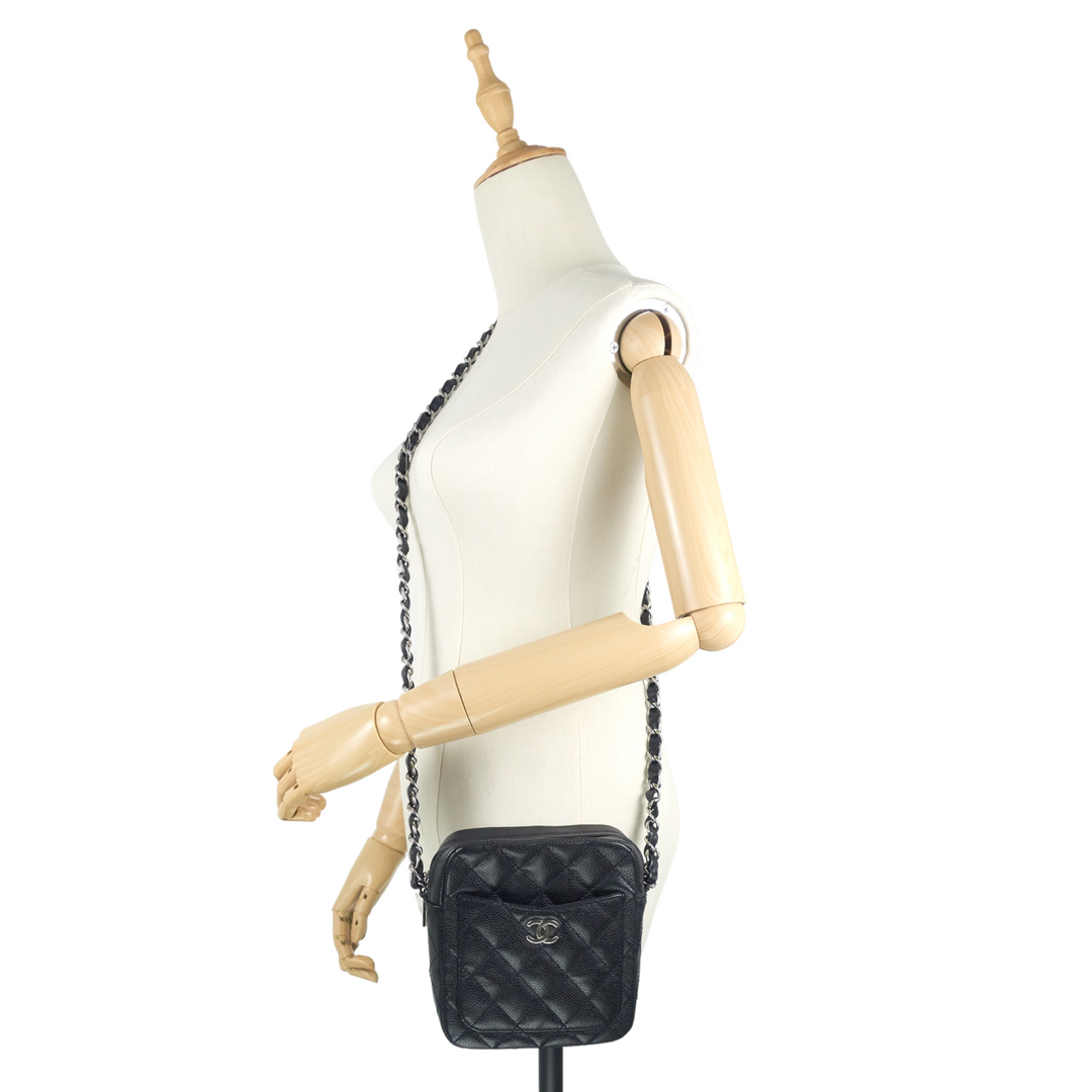 Camera Caviar Leather Crossbody Bag