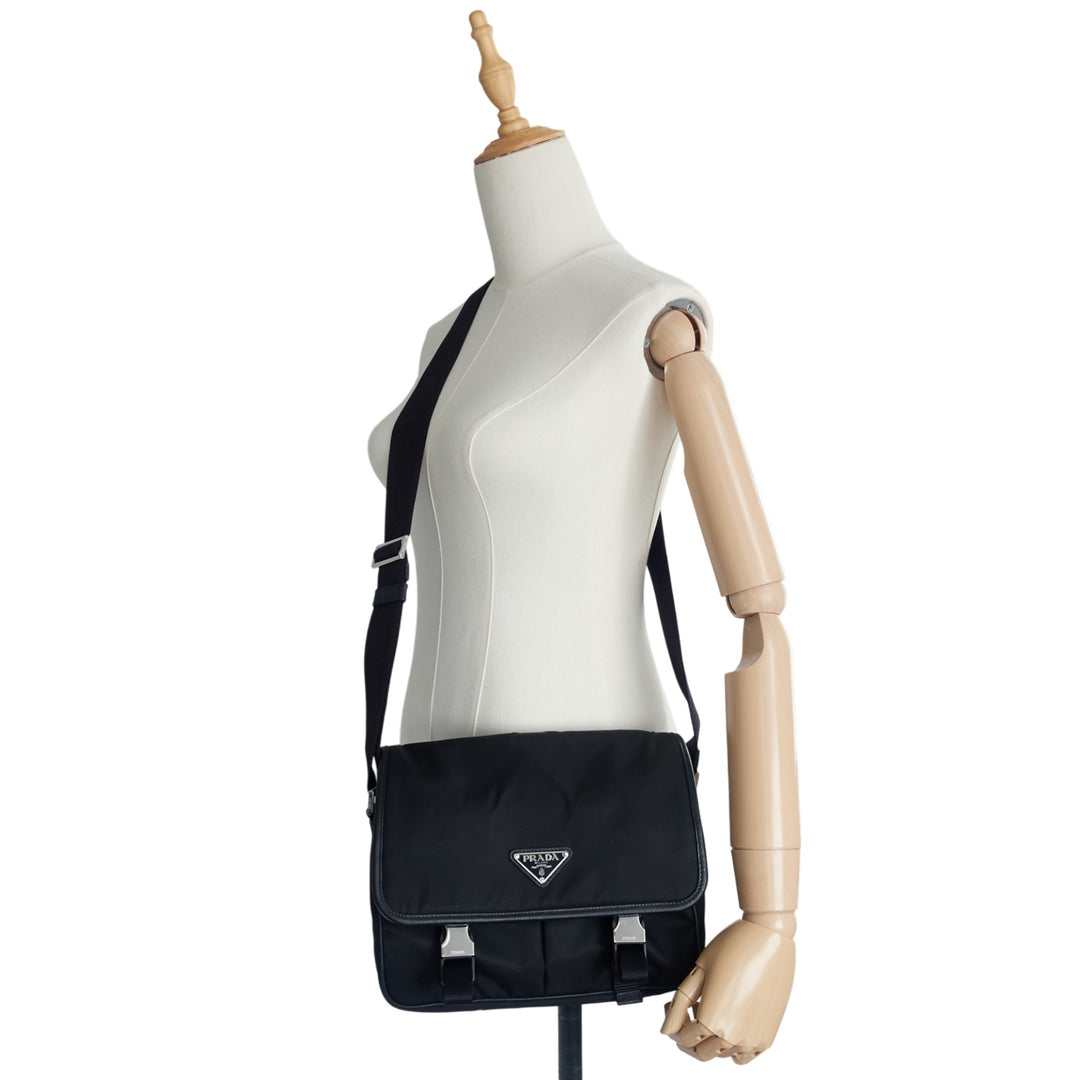 Re-Nylon and Saffiano Leather Shoulder Bag