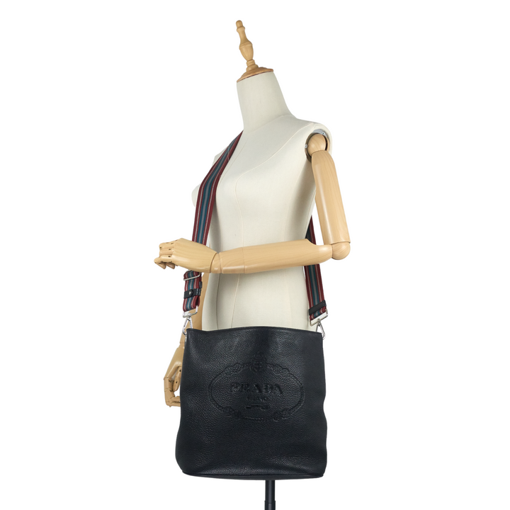 Phenix Vitello Leather Striped Strap Bucket Bag