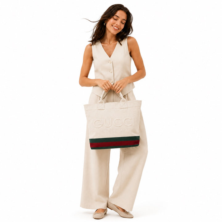 Embossed Detail Canvas Tote Bag