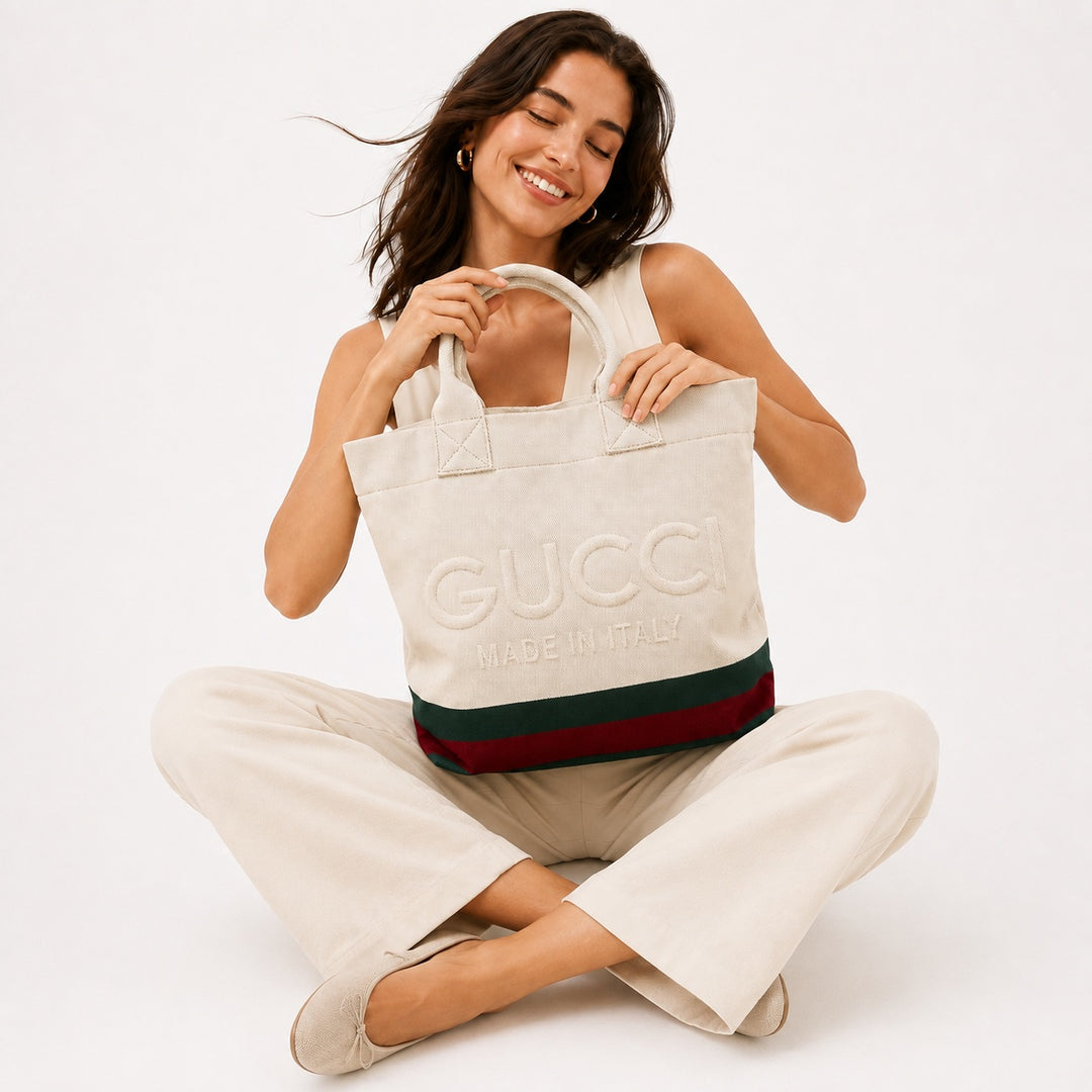 Embossed Detail Canvas Tote Bag