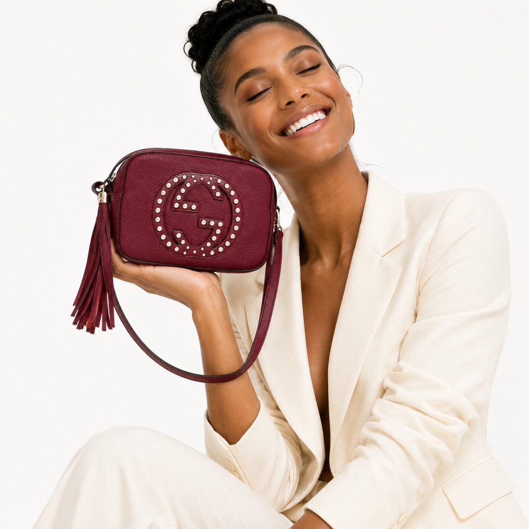 Soho Disco Small Studded Pebbled Calfskin Bag