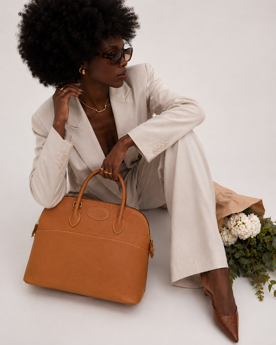 Tan Leather Bolide Bag With Shoulder Strap