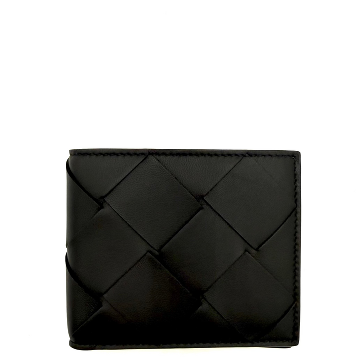 Men's Intrecciato Bi-Fold Black Leather Wallet