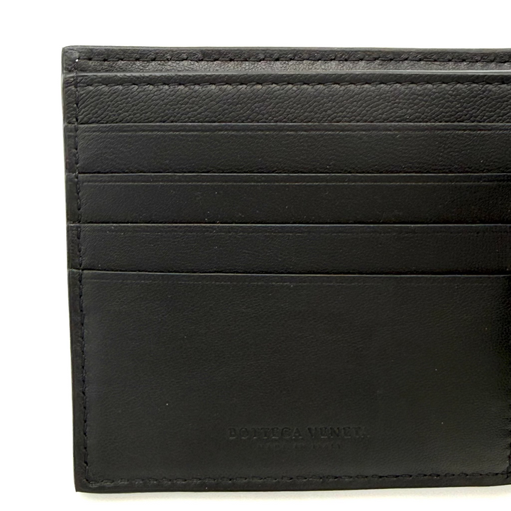 Men's Intrecciato Bi-Fold Black Leather Wallet