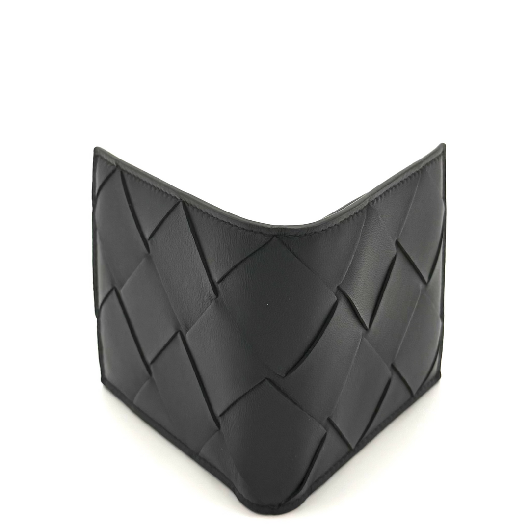 Men's Intrecciato Bi-Fold Black Leather Wallet