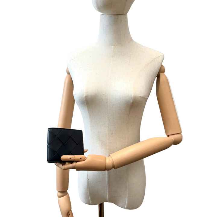 Men's Intrecciato Bi-Fold Black Leather Wallet