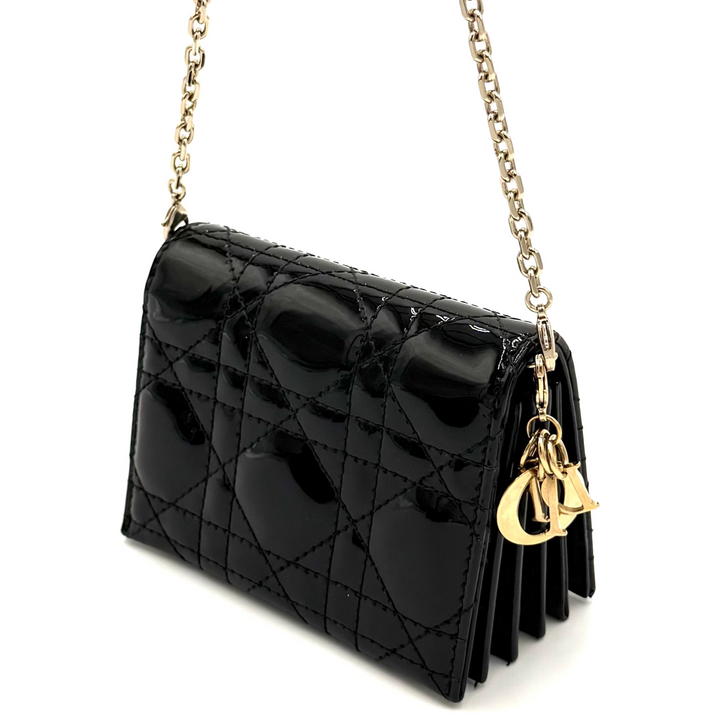 Nano Cannage Quilt Patent Leather Card Holder on Chain