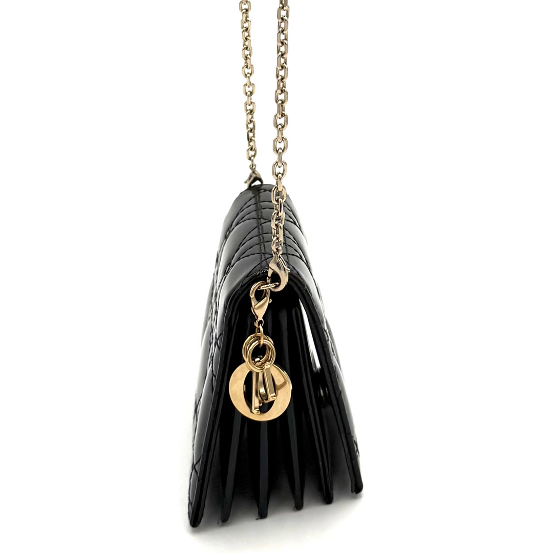 Nano Cannage Quilt Patent Leather Card Holder on Chain