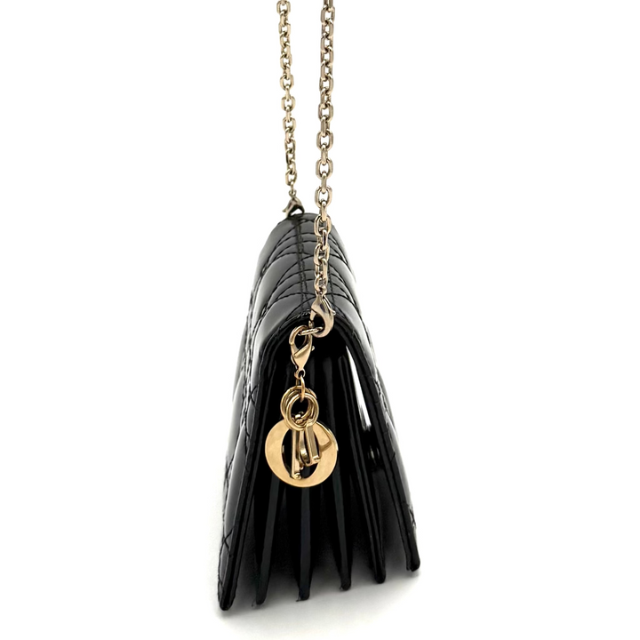 Nano Cannage Quilt Patent Leather Card Holder on Chain