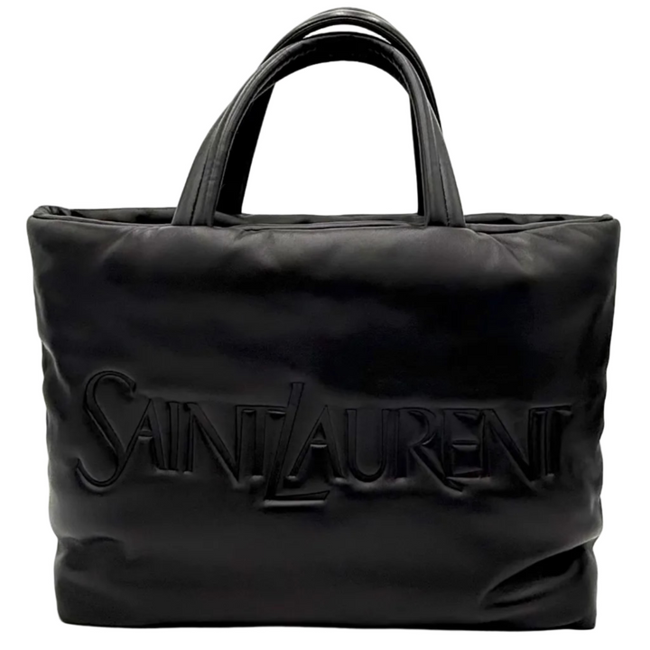 Saint Laurent Debossed Lambskin Black Leather Tote