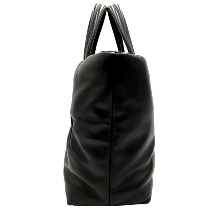 Saint Laurent Debossed Lambskin Black Leather Tote