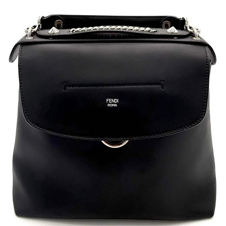 Back to School Leather Backpack with Vitello Dolce Plexiglas Studded Strap