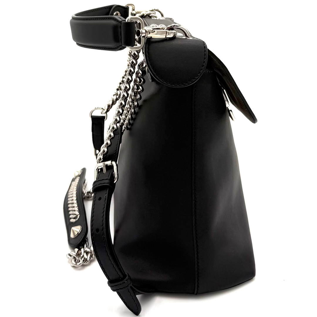 Back to School Leather Backpack with Vitello Dolce Plexiglas Studded Strap