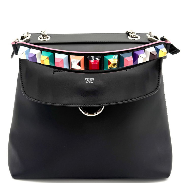 Back to School Leather Backpack with Vitello Dolce Plexiglas Studded Strap