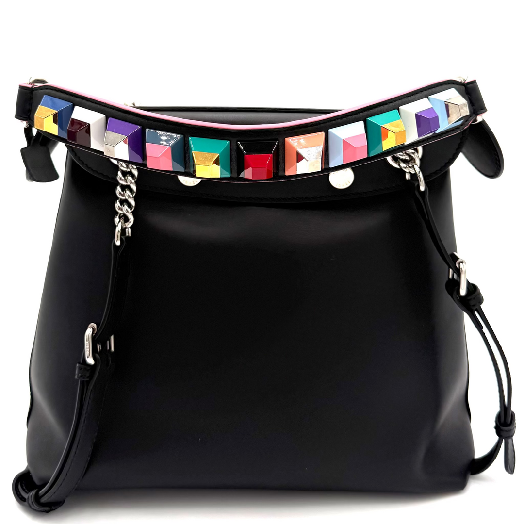 Back to School Leather Backpack with Vitello Dolce Plexiglas Studded Strap