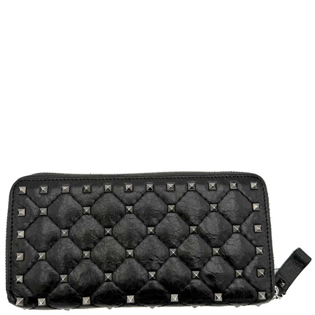Valentino Rockstud Crushed Leather Continental Wallet