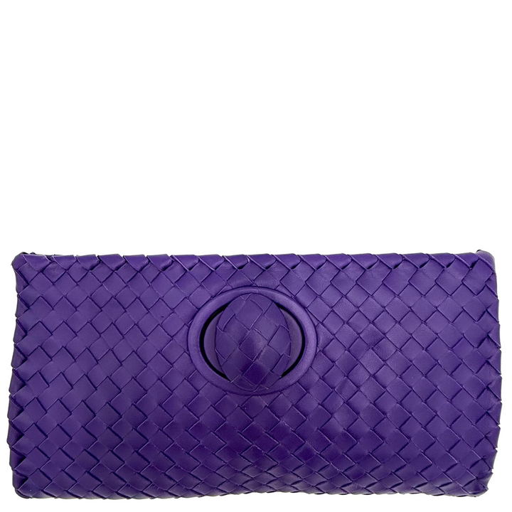Bottega Veneta Purple Intrecciato Leather Twist Lock Flap Clutch