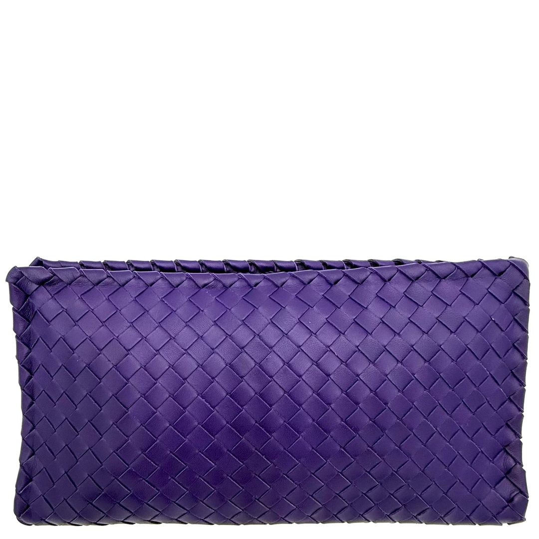 Bottega Veneta Purple Intrecciato Leather Twist Lock Flap Clutch