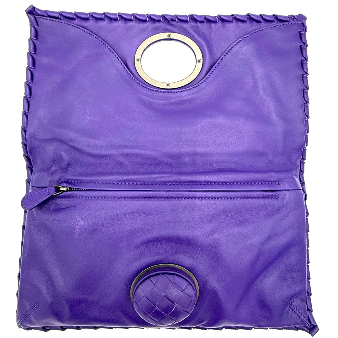 Bottega Veneta Purple Intrecciato Leather Twist Lock Flap Clutch