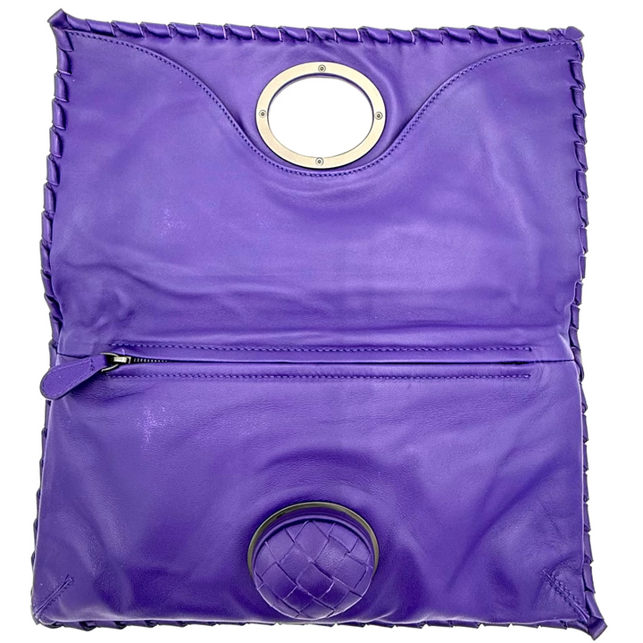 Bottega Veneta Purple Intrecciato Leather Twist Lock Flap Clutch