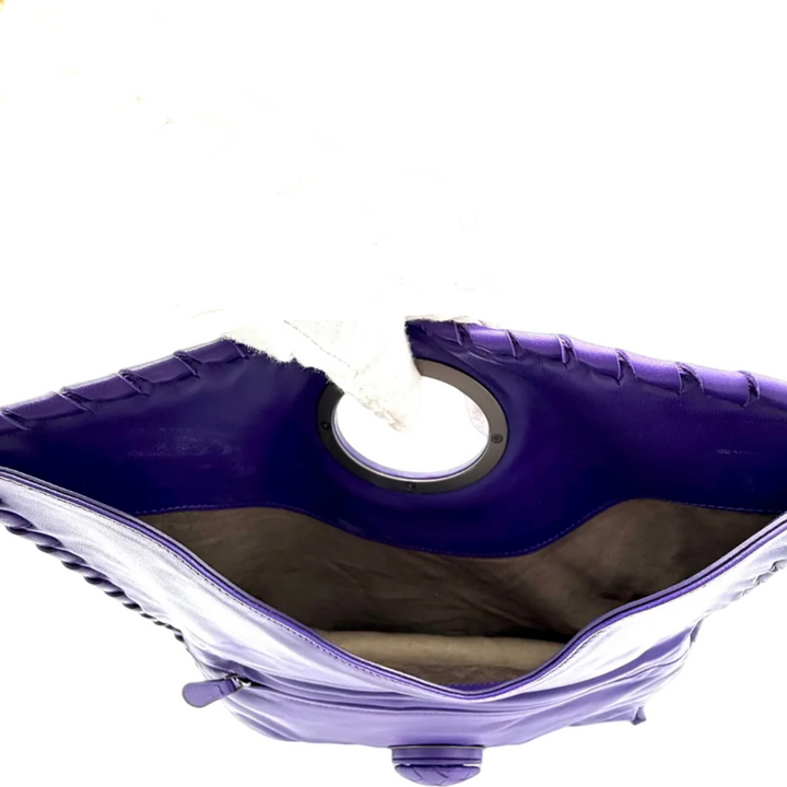 Bottega Veneta Purple Intrecciato Leather Twist Lock Flap Clutch