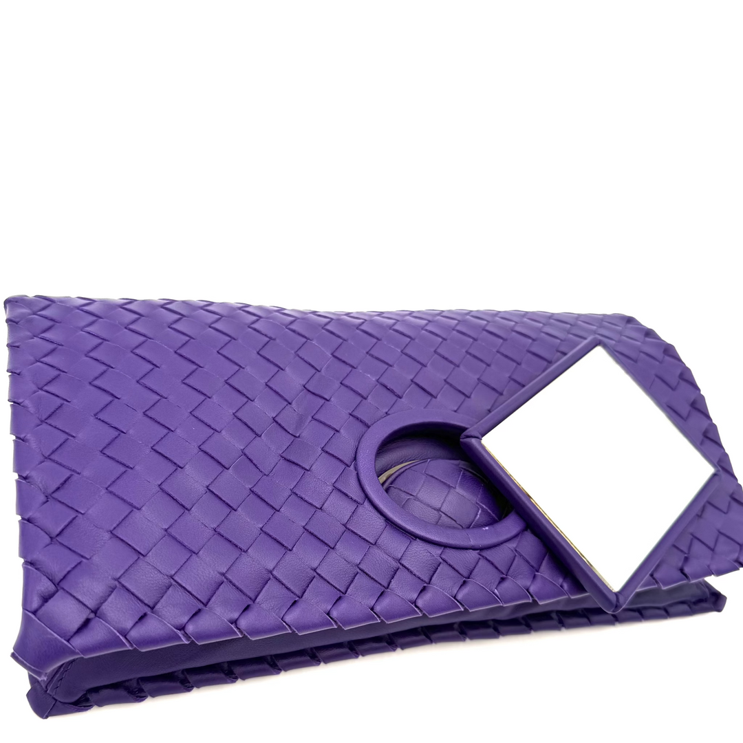 Bottega Veneta Purple Intrecciato Leather Twist Lock Flap Clutch