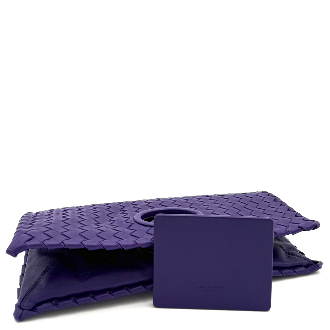 Bottega Veneta Purple Intrecciato Leather Twist Lock Flap Clutch