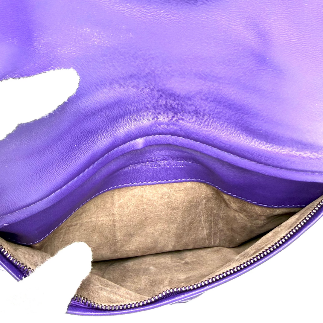 Bottega Veneta Purple Intrecciato Leather Twist Lock Flap Clutch