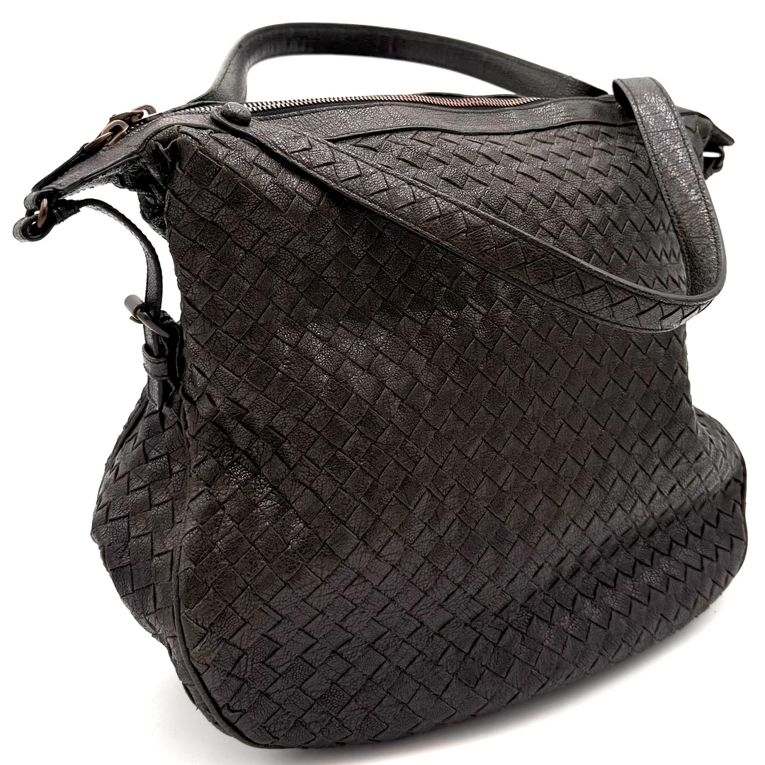 Zipped Intrecciato Nappa Leather Hobo Bag