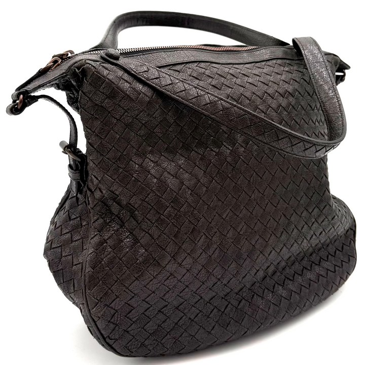 Zipped Intrecciato Nappa Leather Hobo Bag