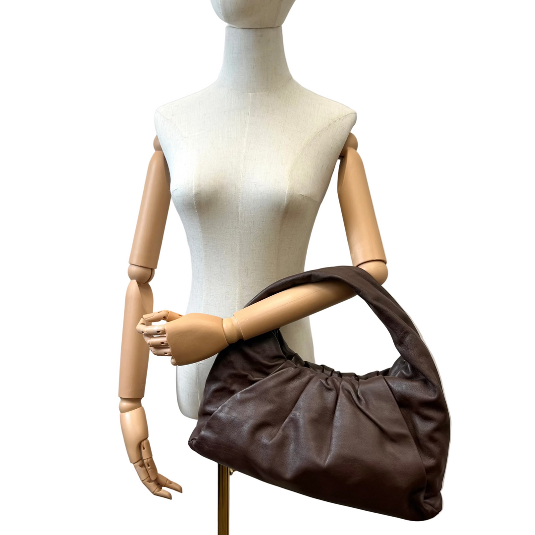 Calfskin Chocolate Leather Shoulder Pouch