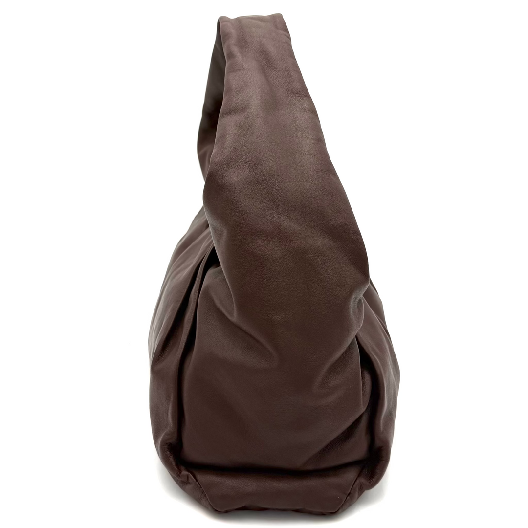 Calfskin Chocolate Leather Shoulder Pouch