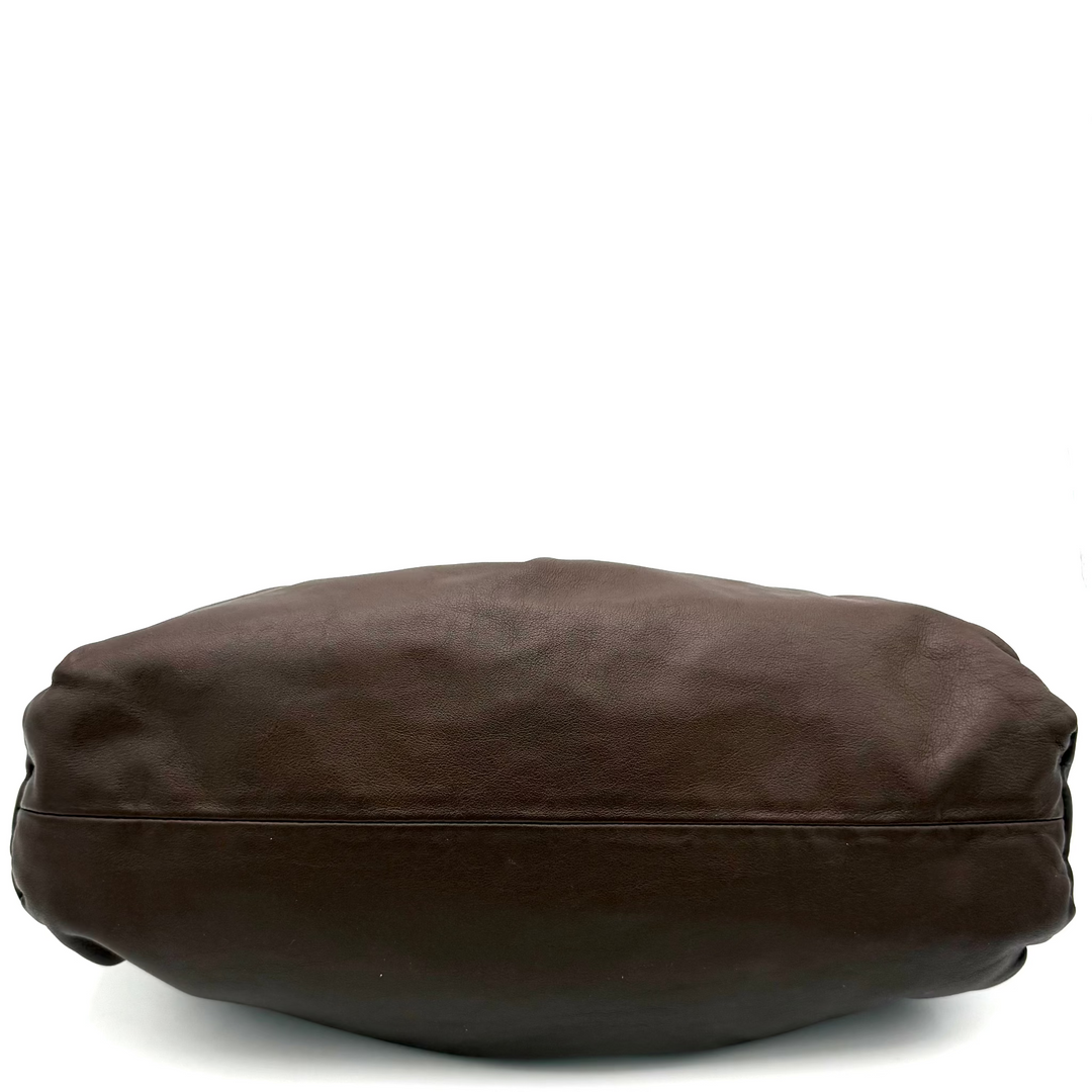 Calfskin Chocolate Leather Shoulder Pouch