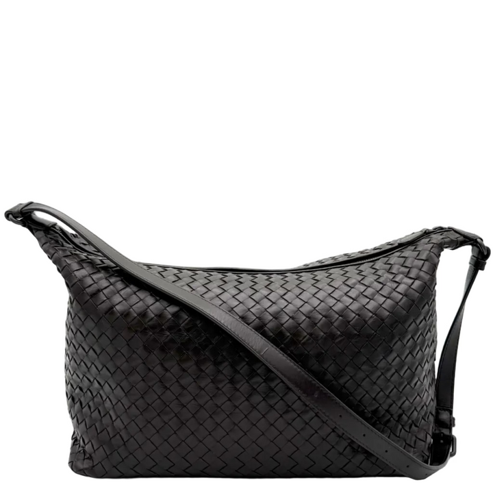 Large Intrecciato Leather Zip Shoulder Bag