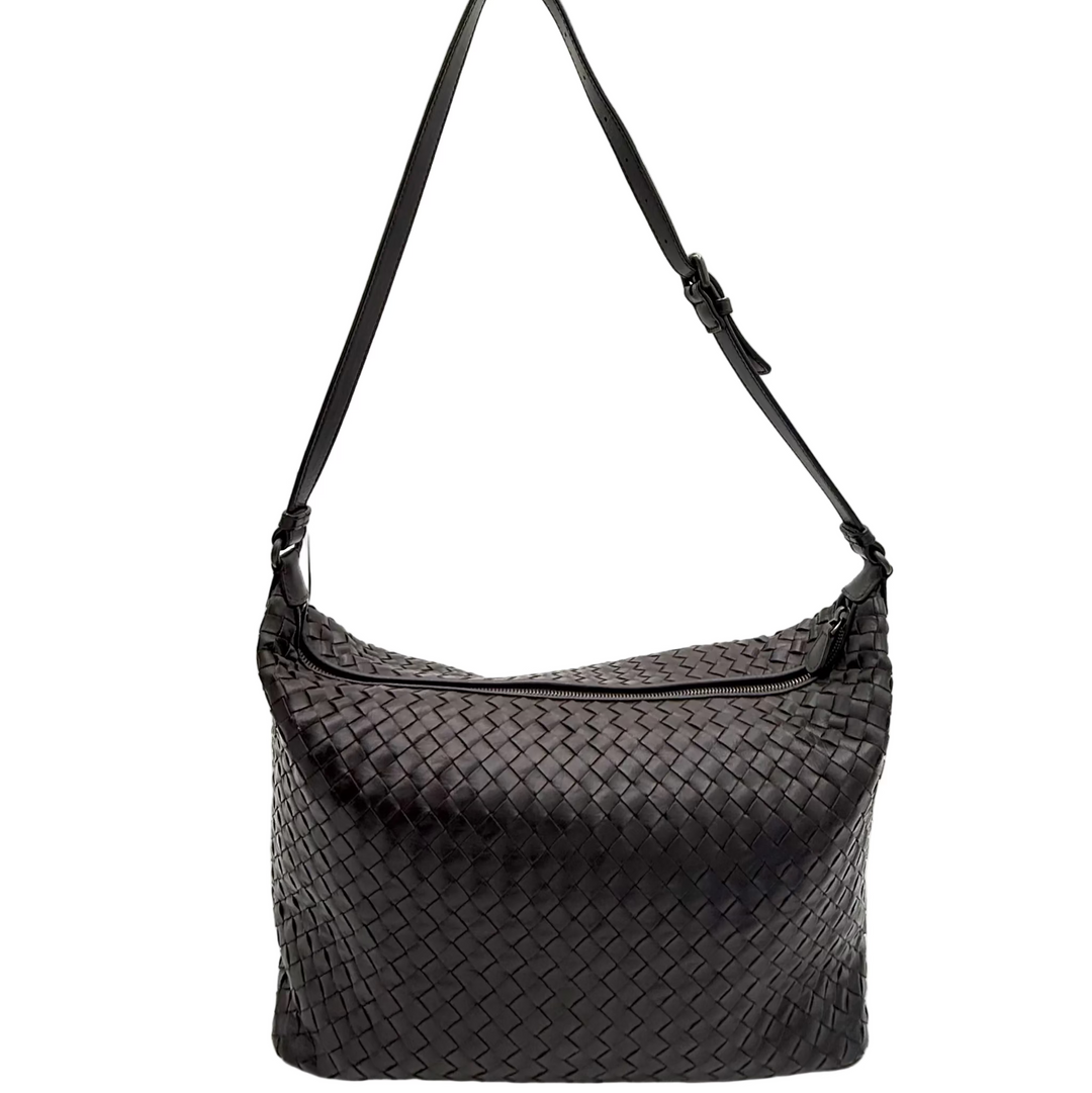 Large Intrecciato Leather Zip Shoulder Bag